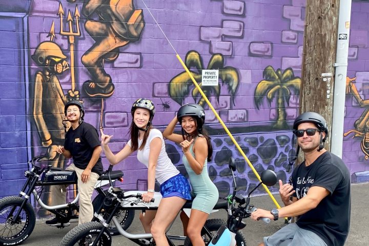 Sally Kirkland et al. riding on the back of a bicycle